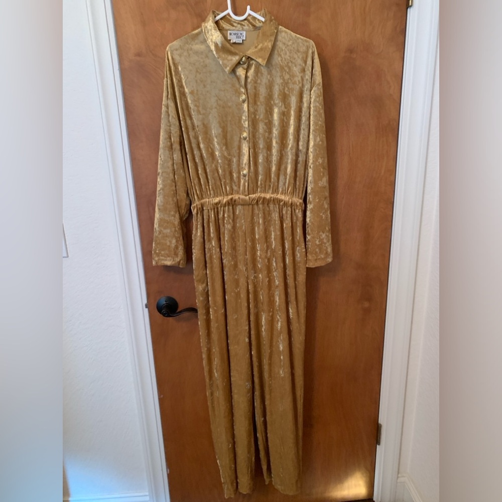 Vintage Brownstone Studios Gold Velvet Jumpsuit